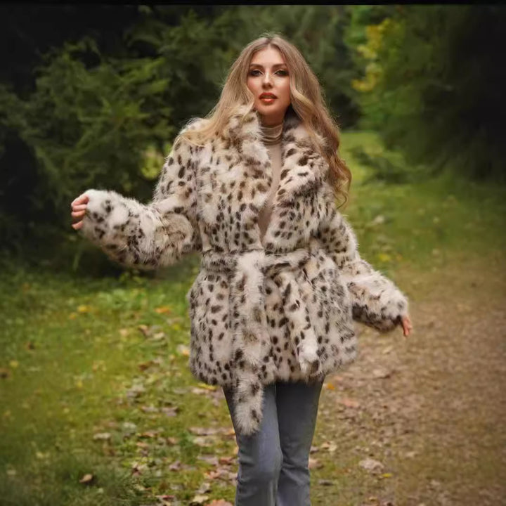 Ladies Glamour Faux Fur Jacket with Belt Lune London
