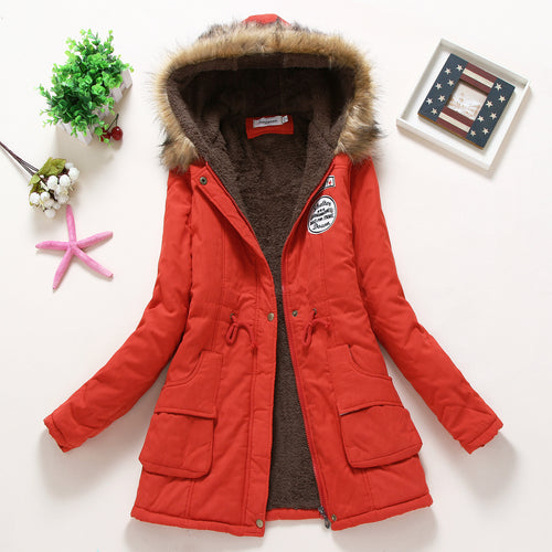 Ladies quilted parka jacket with hood and faux fur lining Lune London