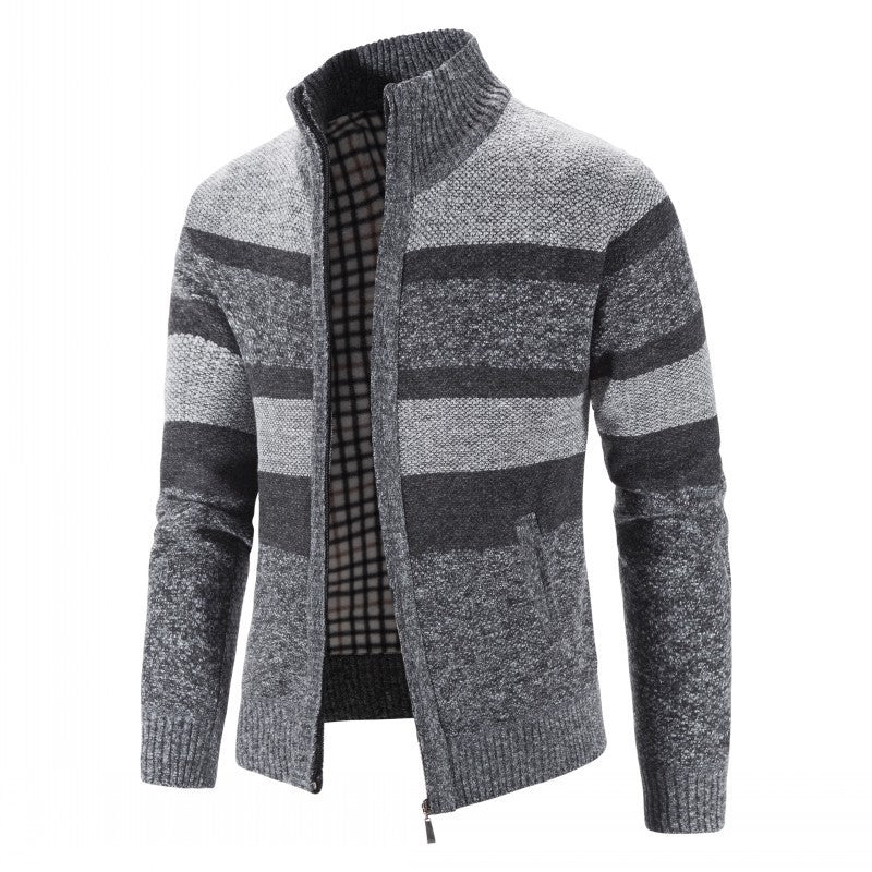 Fashion knitted pullover for men with full zipper and striped design Lune London