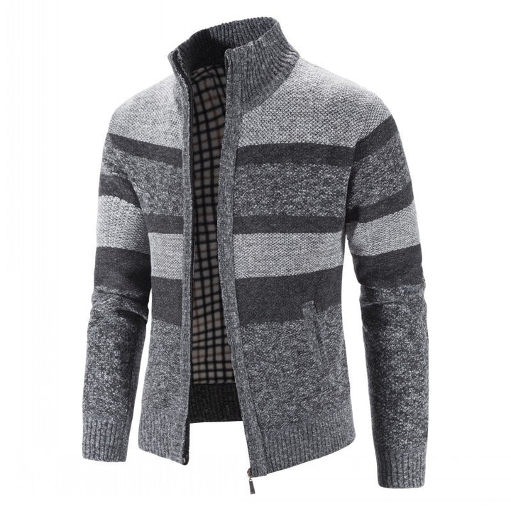 Fashion knitted pullover for men with full zipper and striped design Lune London