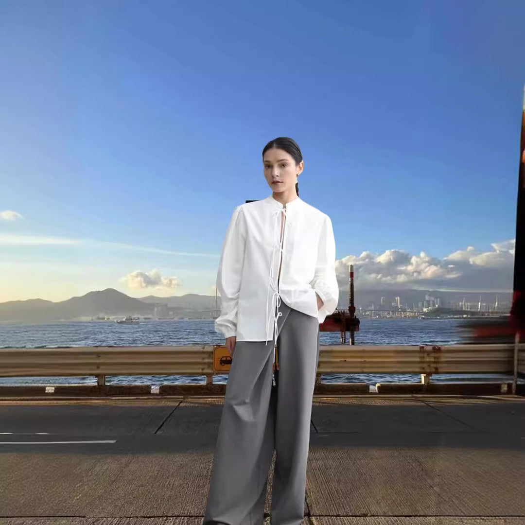 Modern blouse for women with drawstring and puffed sleeves Lune London