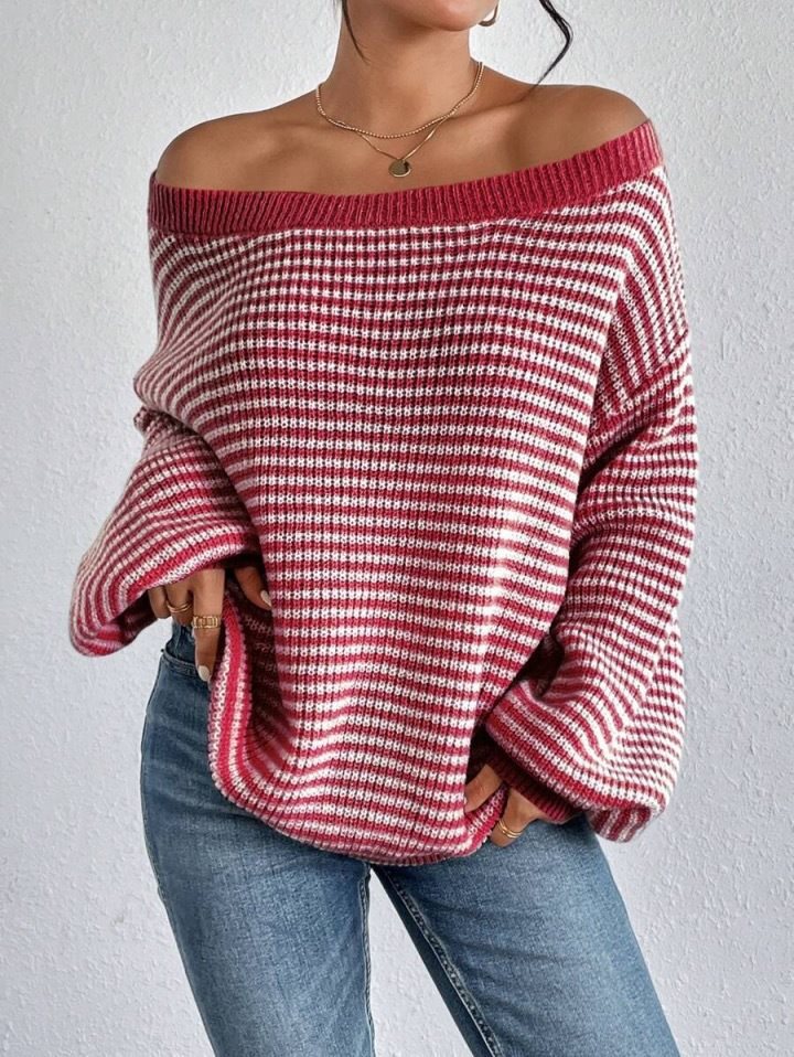 Pull-over tricot surdimensionné pour femmes avec col en V et motif décoratif Lune London