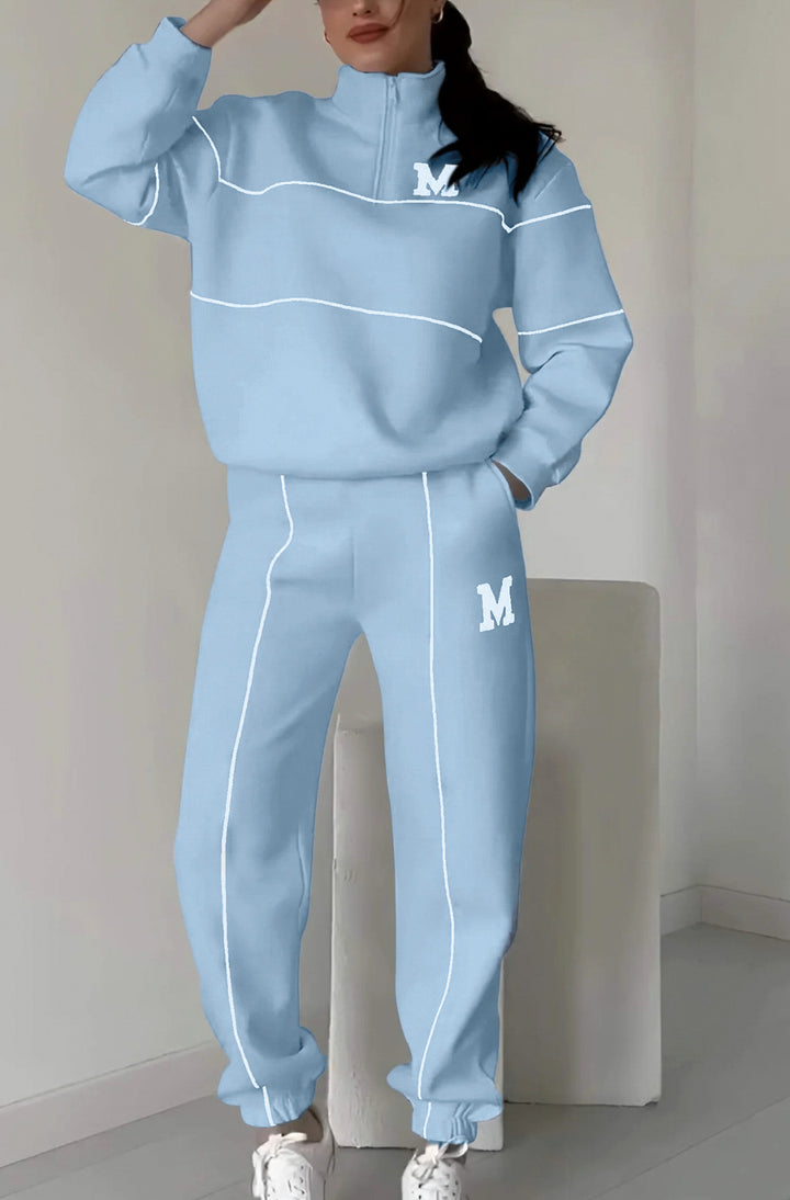 Ensemble de vêtements de détente sportifs pour femmes avec demi-fermeture éclair et taille élastique Chic & Stil