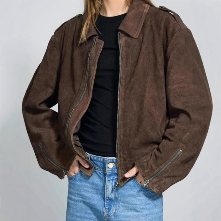 Short casual jacket for women in soft material with practical zippers Lune London
