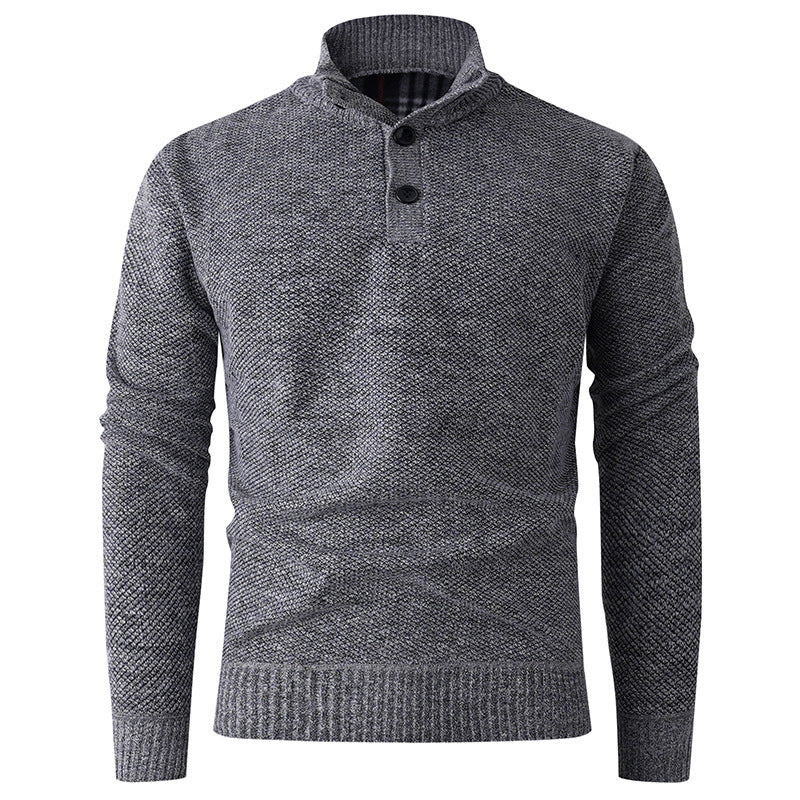 Men's knit sweater with modern high collar and decorative button details Lune London
