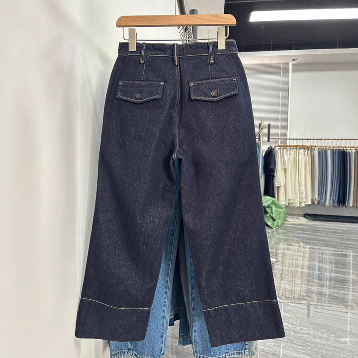 Women wide high-waisted jeans with trendy contrast seams Lune London