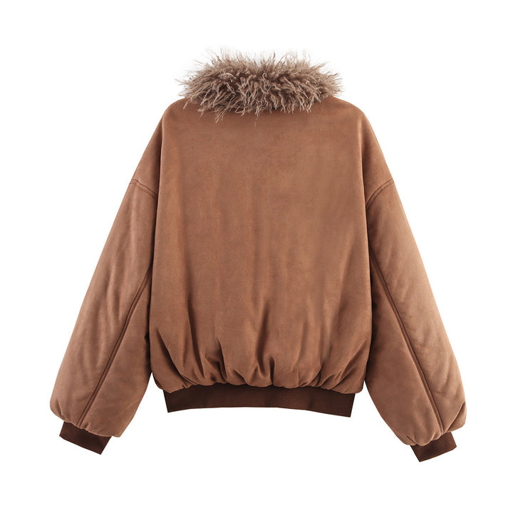 Ladies cozy suede jacket with fur collar Lune London