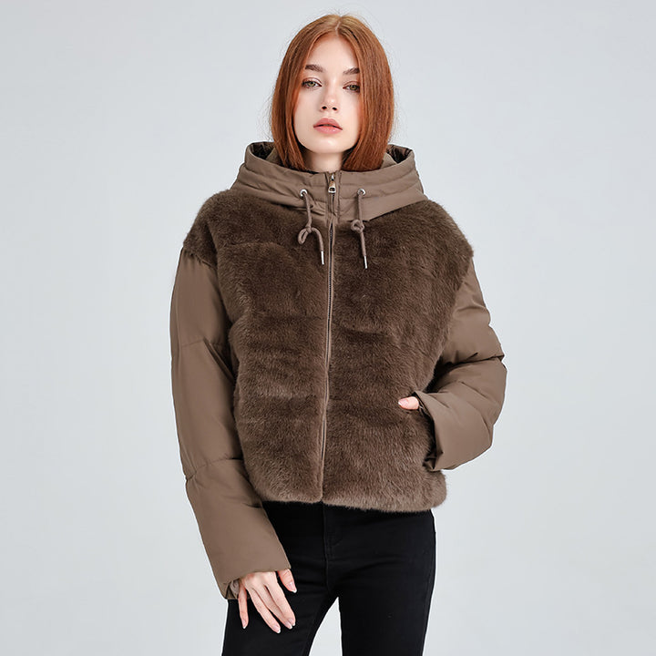 Stylish women's quilted jacket lined with hood and luxurious faux fur Lune London