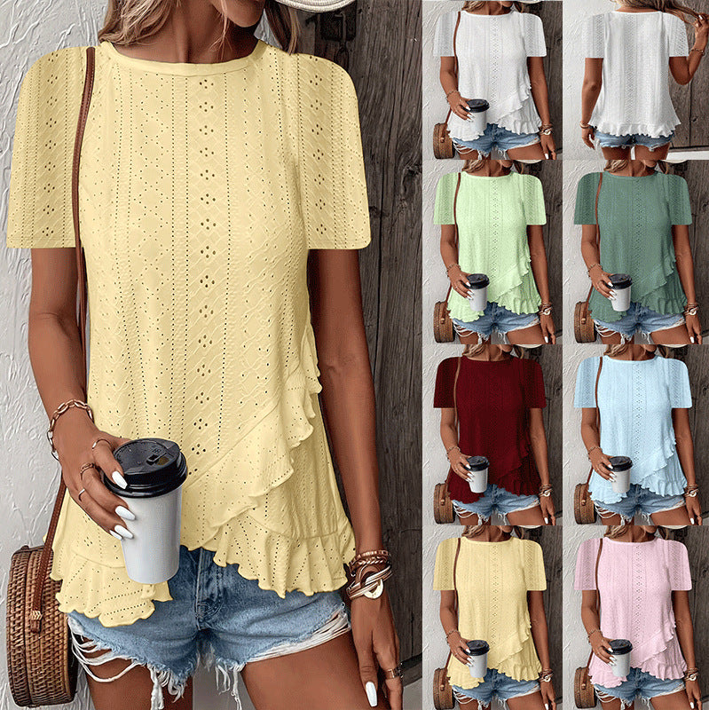 Blouse for women with ruffle details and a floral insert Lune London