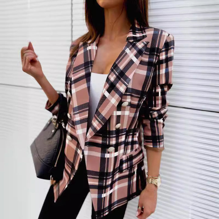 Plaid women's clothing with double row of buttons and elegant cut Lune London