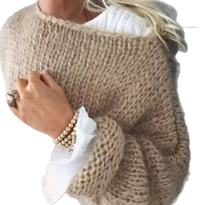 Casual chunky knit sweater for women with lace stitches and drop shoulders Lune London