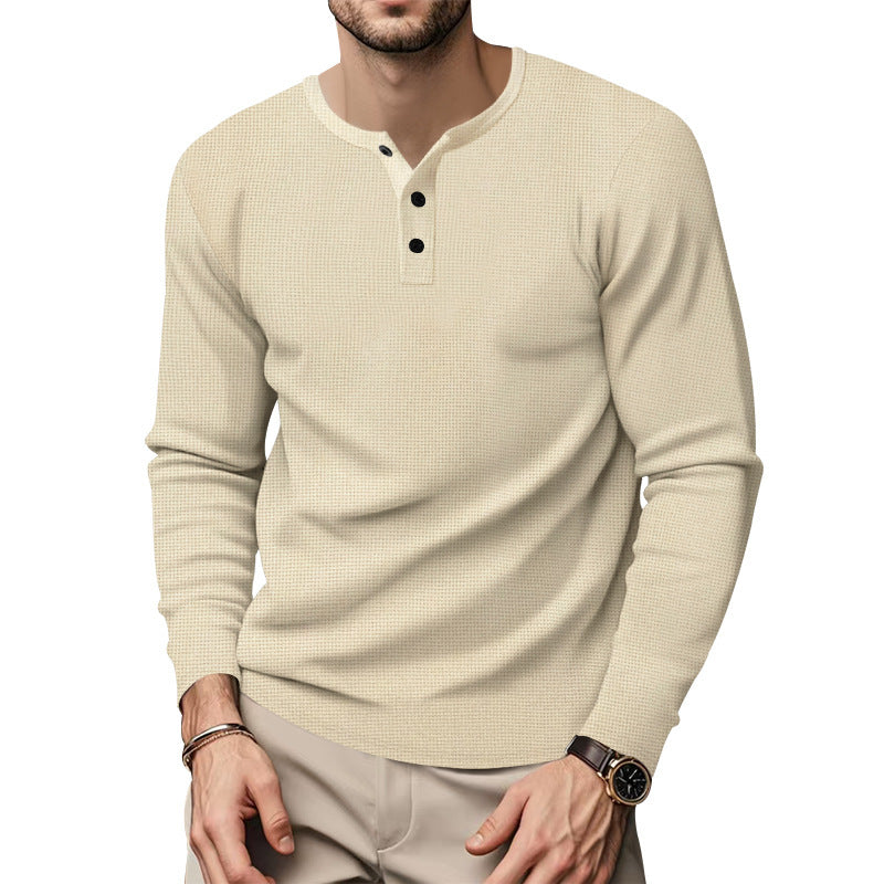 Men's Long Sleeve Henley Shirt made of breathable cotton blend with textured fabric Lune London