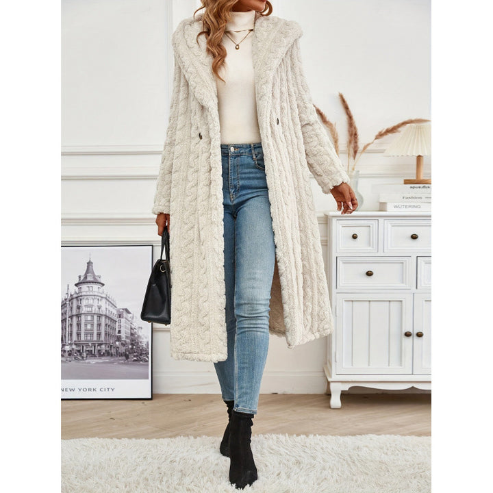 Ladies Long Knit Coat with High Collar and Fluffy Texture Lune London
