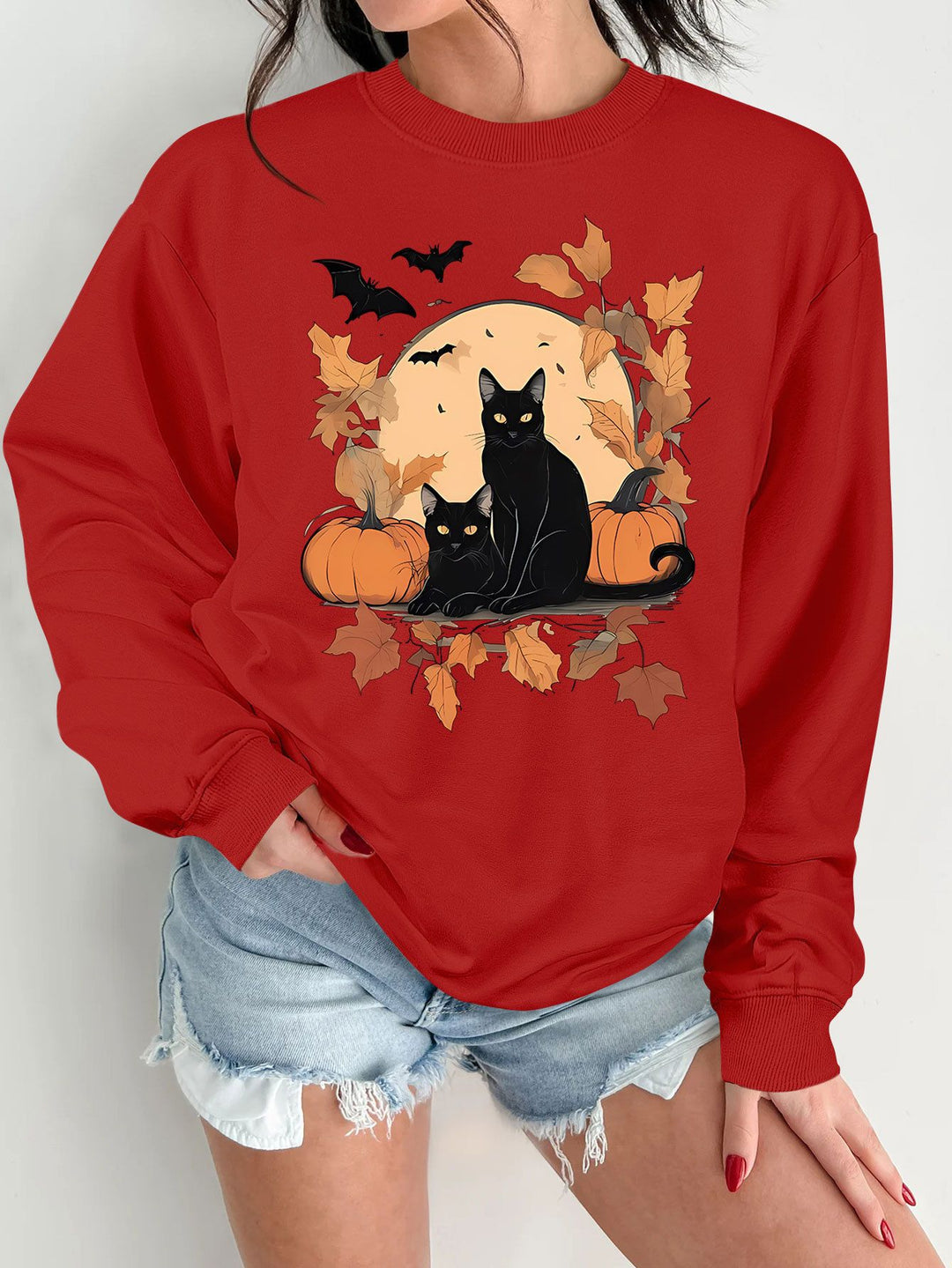 Sweat-shirt pour femmes avec un design de chat d'automne et de citrouille Chic & Stil