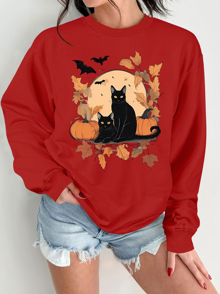 Sweat-shirt pour femmes avec un design de chat d'automne et de citrouille Chic & Stil
