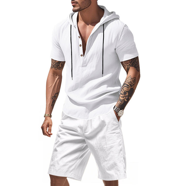 Men's Long Sleeve Casual Top with Button Placket and Chic and Stylish Shorts