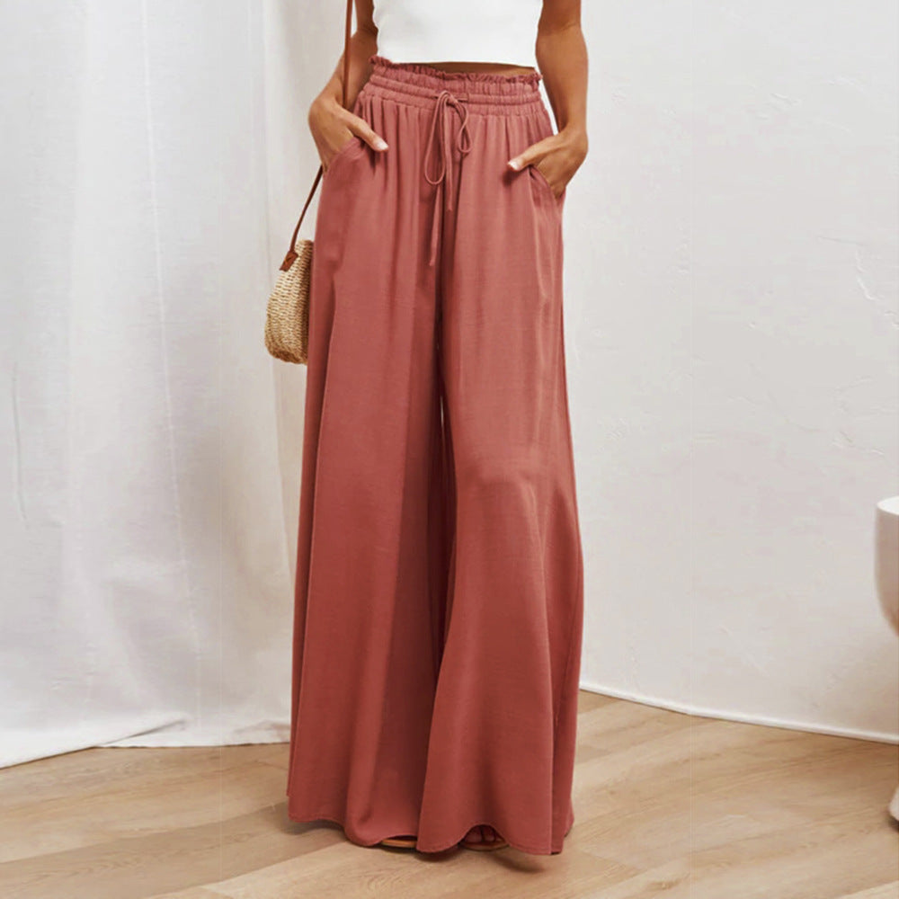 Women's Flowing Maxi Pants with Elastic Waistband and Pockets