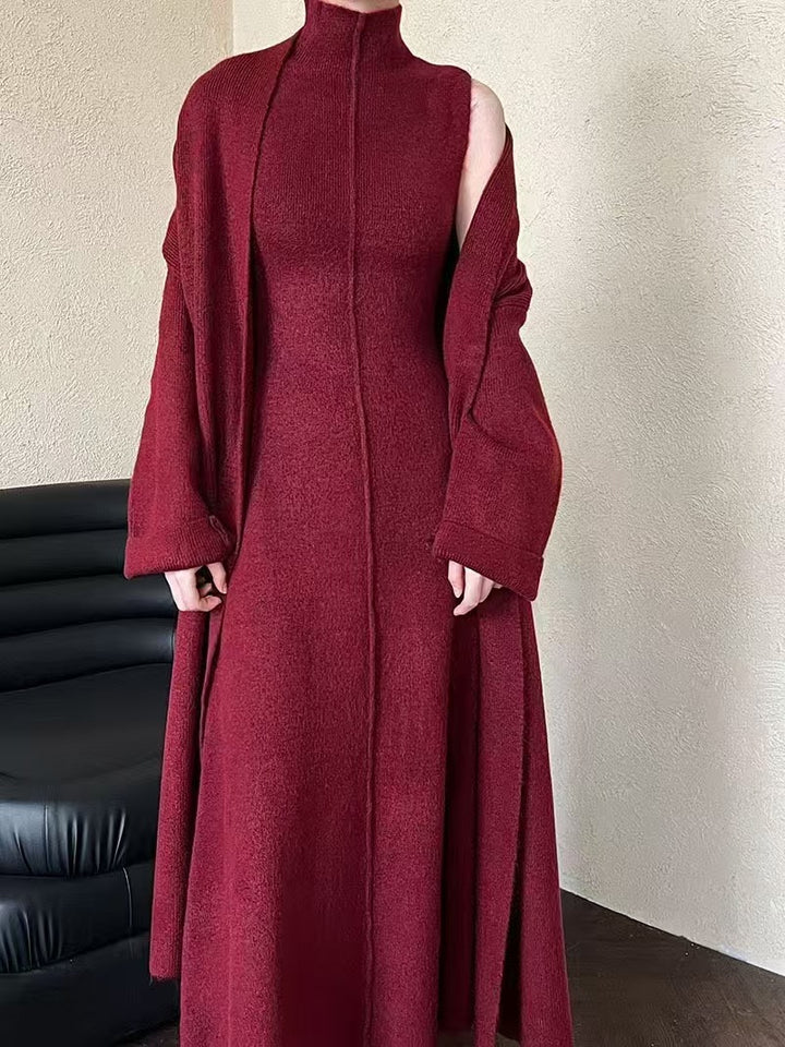 Robe en maille pour femmes avec col montant de haute qualité et manches décoratives Chic & Stil