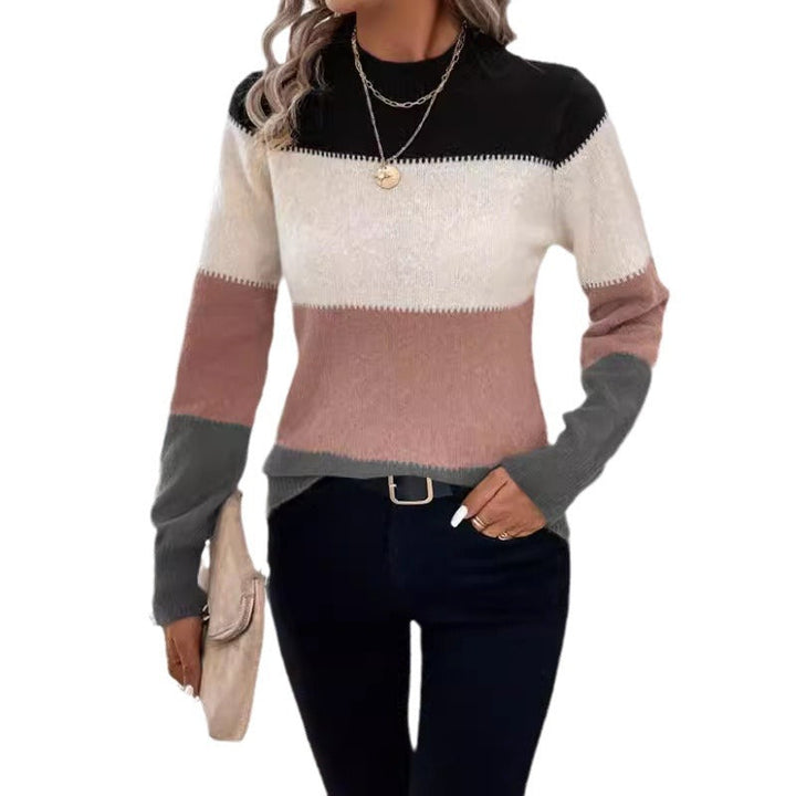 Lune London | Women's fashionable knitted sweater with trendy block stripes and standing collar