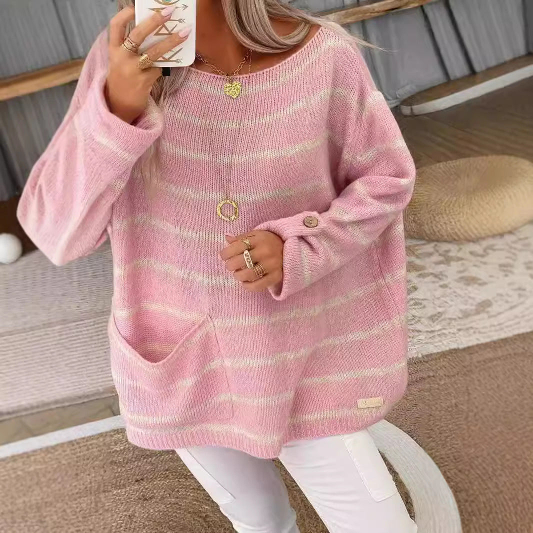 Oversized knit sweater for women with stylish stripes and practical pockets Lune London