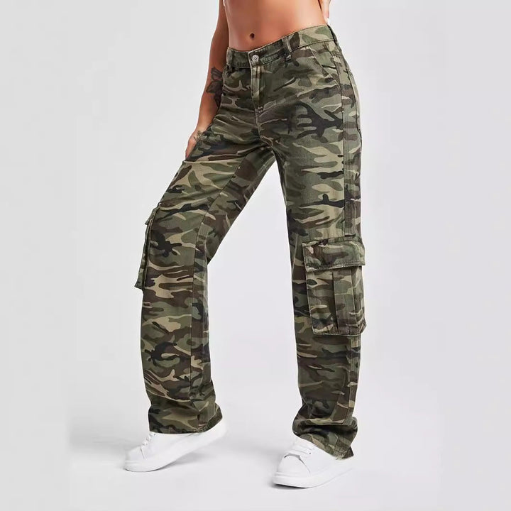 Women’S Cargo Pants In Urban Camouflage Style with Practical Side Pockets Lune London