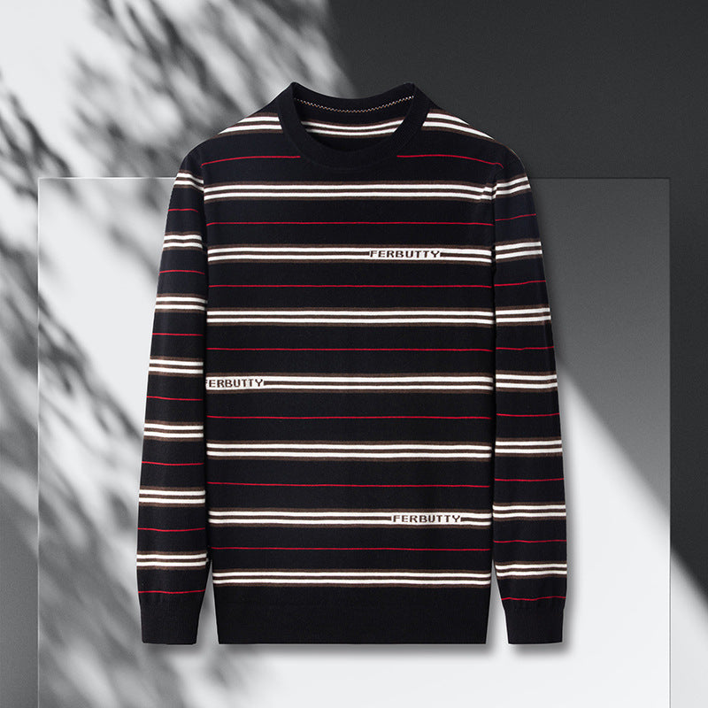 Trendy knit sweater for men with striped pattern and round neck Lune London