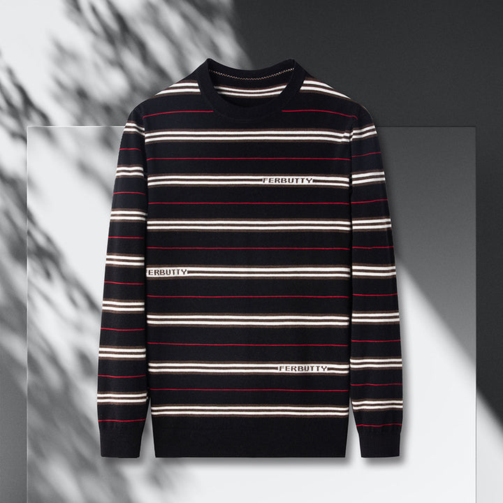 Trendy knit sweater for men with striped pattern and round neck Lune London