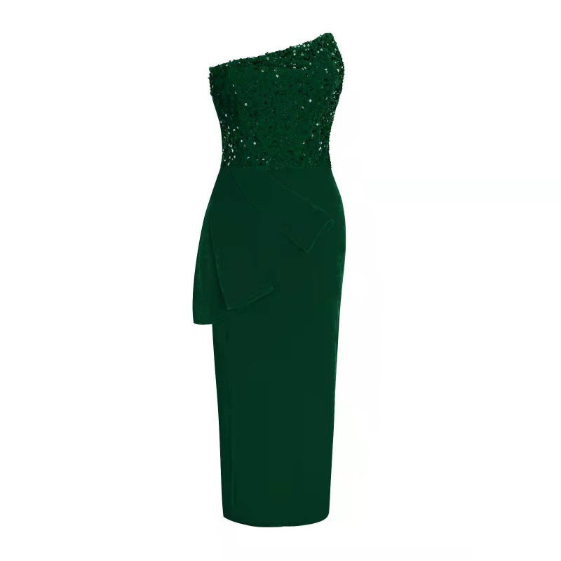 Lune London one-shoulder sequin evening dresses