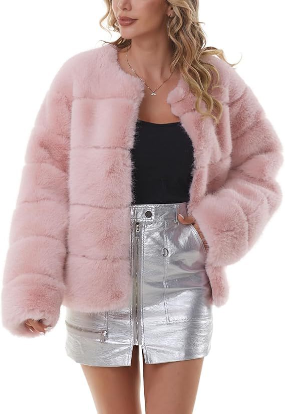 Women Fashion Faux Fur Jacket with Textured Design Lune London