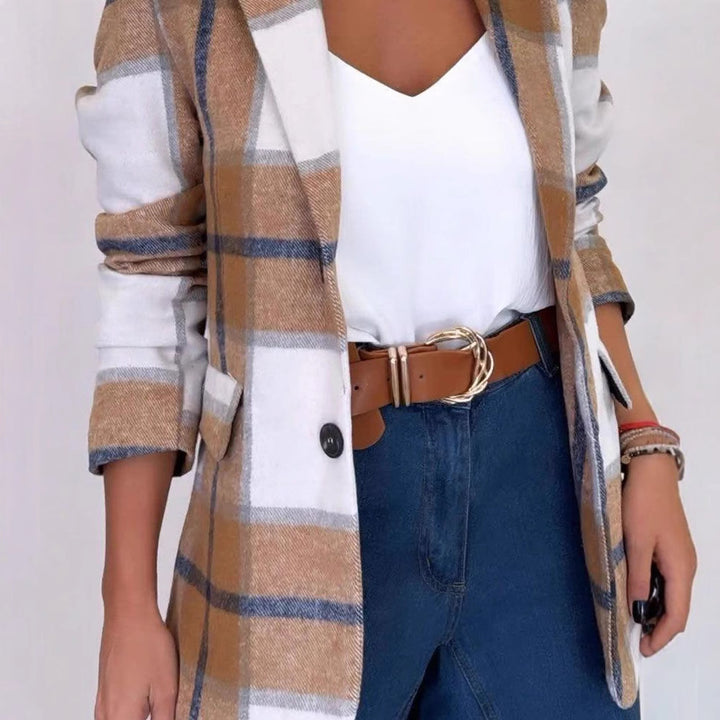 Checked blazer jacket for women in soft material with stylish elegant details Lune London