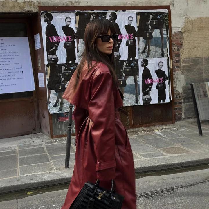 Faux leather trench coat for women with adjustable belt and stylish cut Lune London