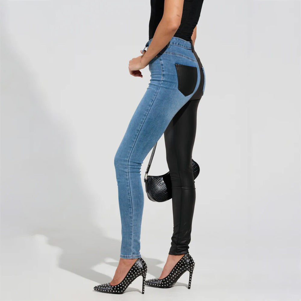 Skinny jeans for women with a combined denim and leather look Lune London