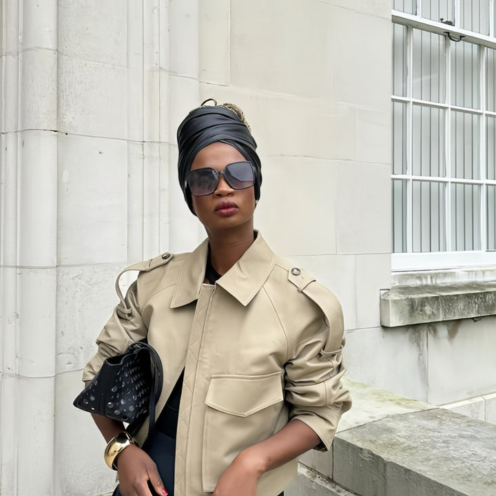 Trendy faux leather jacket for women with a relaxed fit and chic elegant details