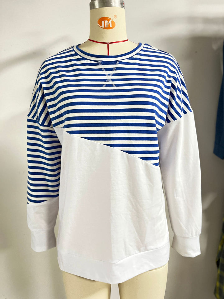 Casual women's sweatshirt with striped design and contrasting hem Lune London