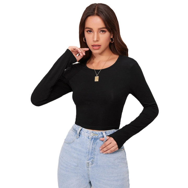 Long Sleeve Crop Shirt for Women with Elegant Ribbed Texture Chic & Stil