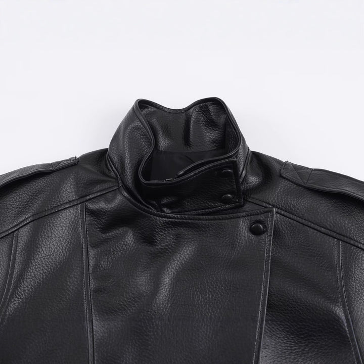 Veste en faux cuir à la mode pour femmes avec col élégant Chic & Stil