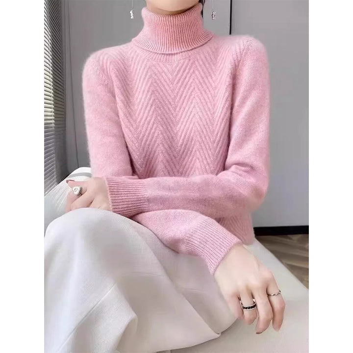 Ladies elegant knitted sweater with high collar and fine ribbed structure Lune London