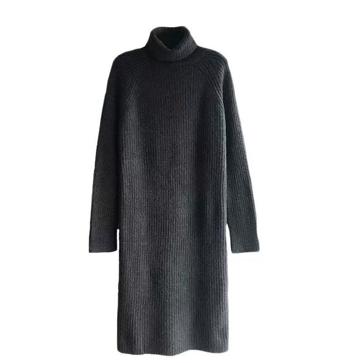 Robe en tricot côtelé pour femmes avec col montant et coupe longue Chic & Stil