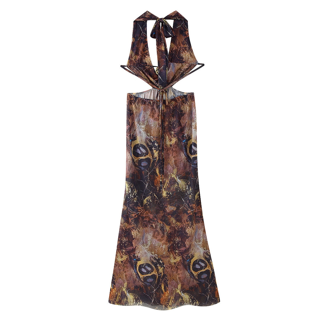 Maxi dress for women with an elegant back cut and an exciting pattern Lune London