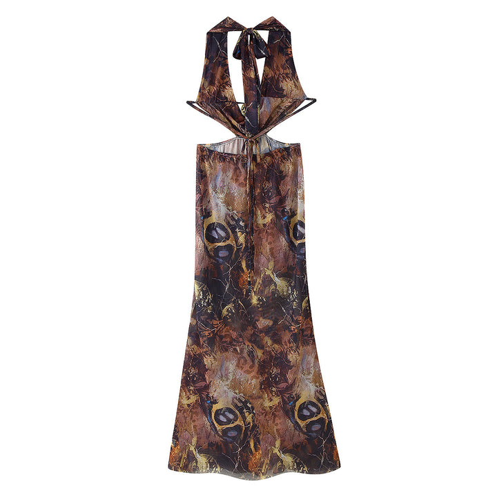 Maxi dress for women with an elegant back cut and an exciting pattern Lune London