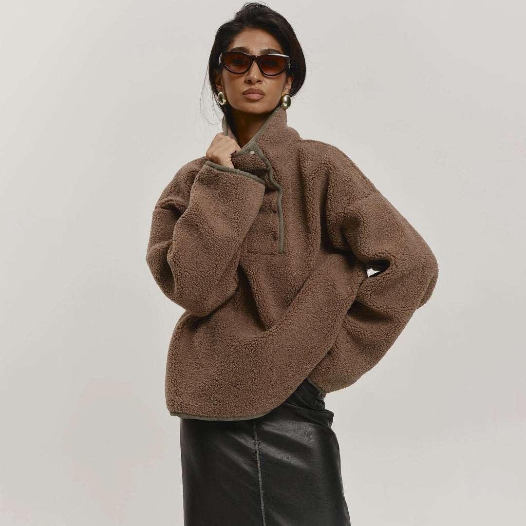 Ladies oversized pilou jacket with high collar and snap buttons Lune London