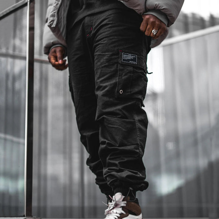 Functional cargo pants for men with elastic waistband and multiple pockets Lune London
