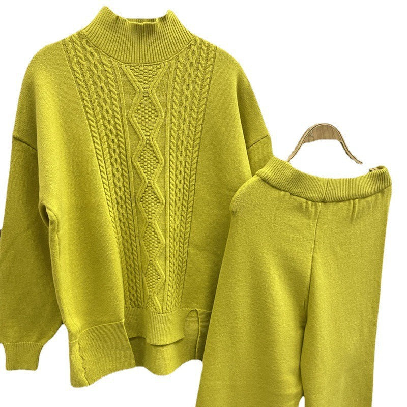 Elegant women's knit set with high collar and colorful pattern Lune London