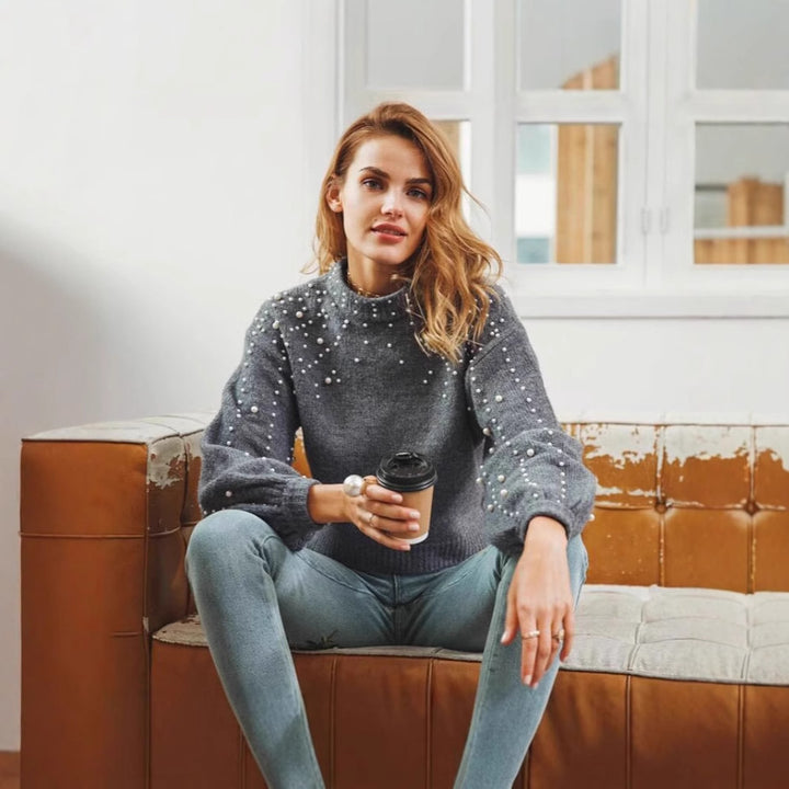 Elegant sweater for women with bead details and puff sleeves Lune London