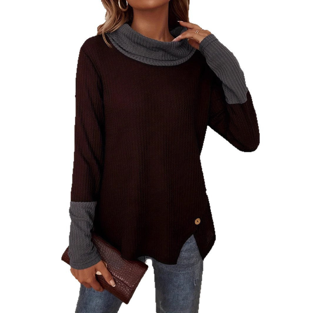 Women long sleeve T-shirt with wide collar and textured premium material Lune London