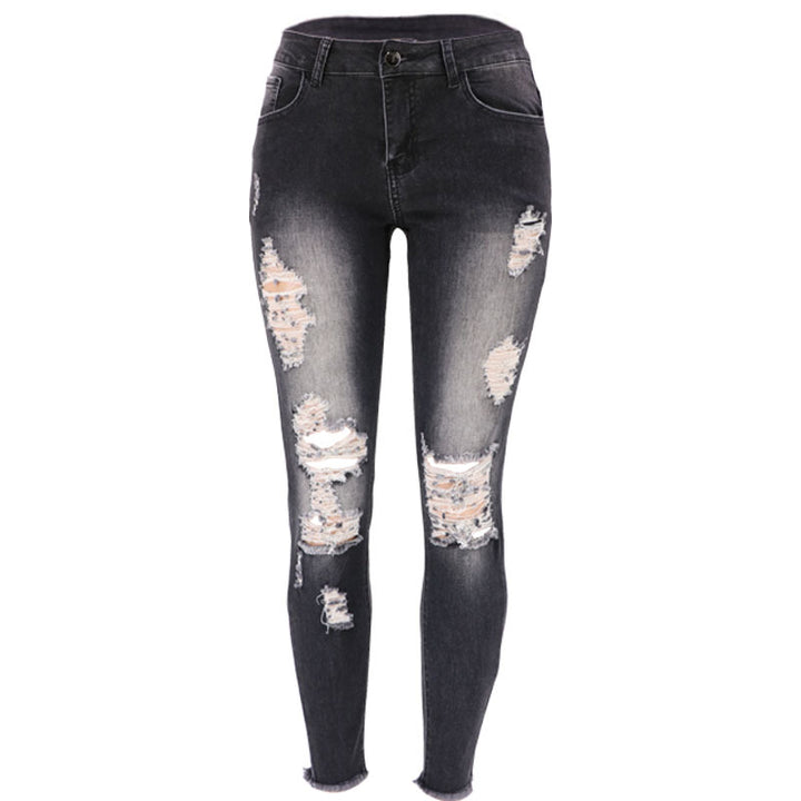 Jeans skinny pour femmes en look usé avec des déchirures marquées Lune London