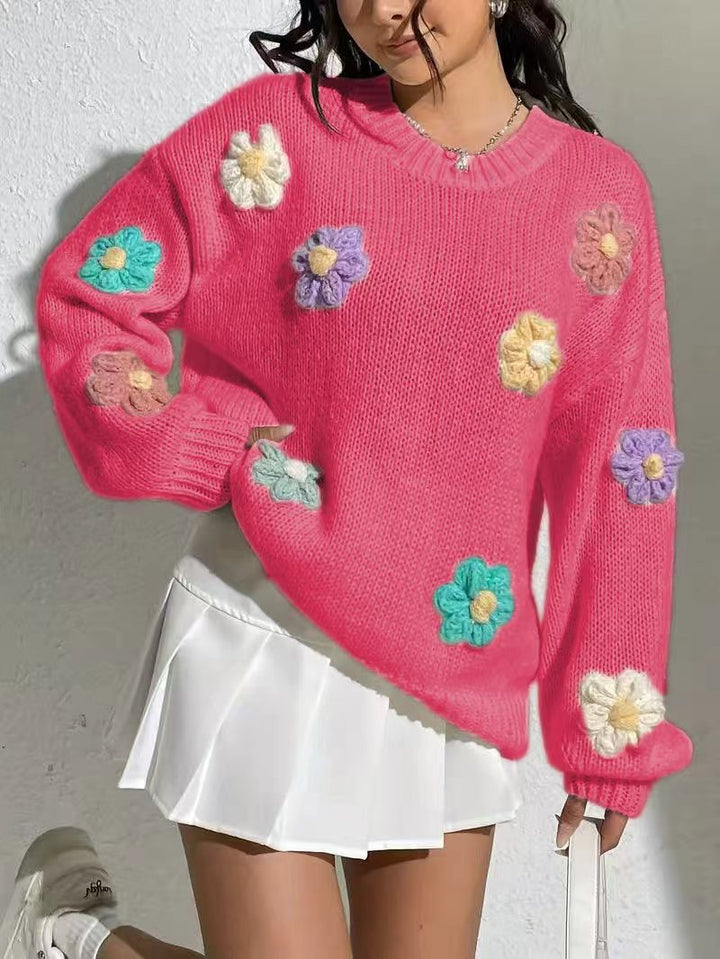 Woman oversized sweater embroidered with flowers Lune London