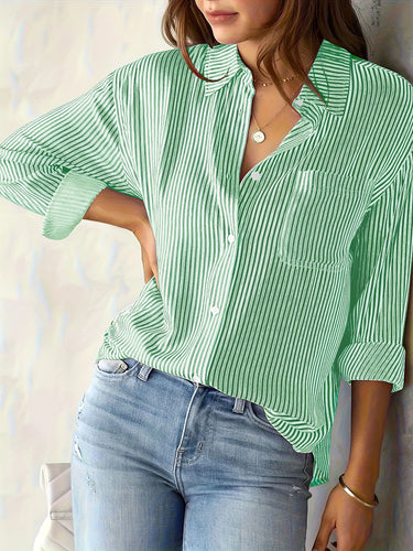 Striped blouse for ladies with a loose fit and practical chest pocket Lune London