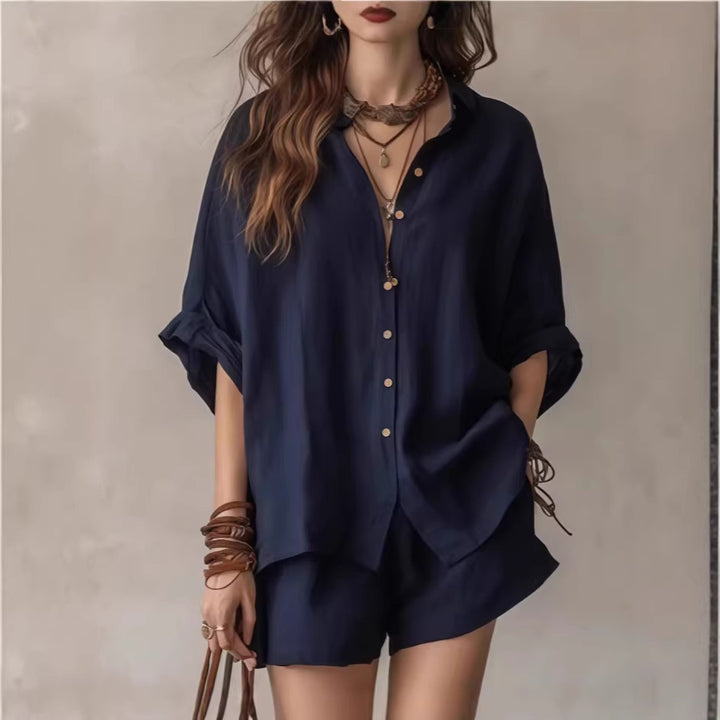 Women Casual Linen Set with Button Placket and Practical Pockets Lune London