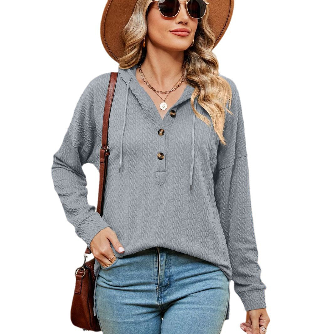 Casual women's sweater with button details and hood Lune London